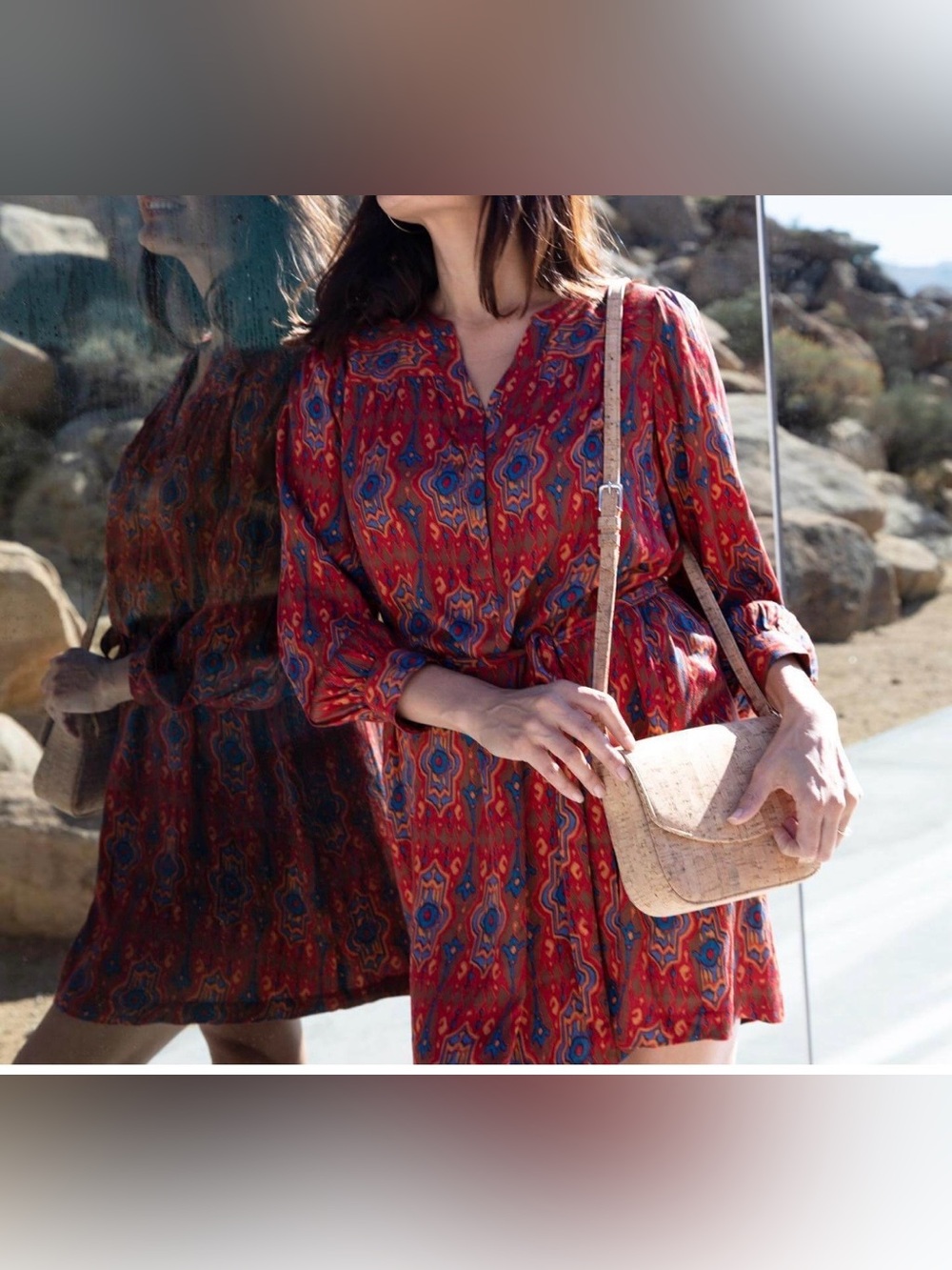 Anthropologie Tiny Women's Red Multicolor Printed Long-Sleeve Mini Dress size XL